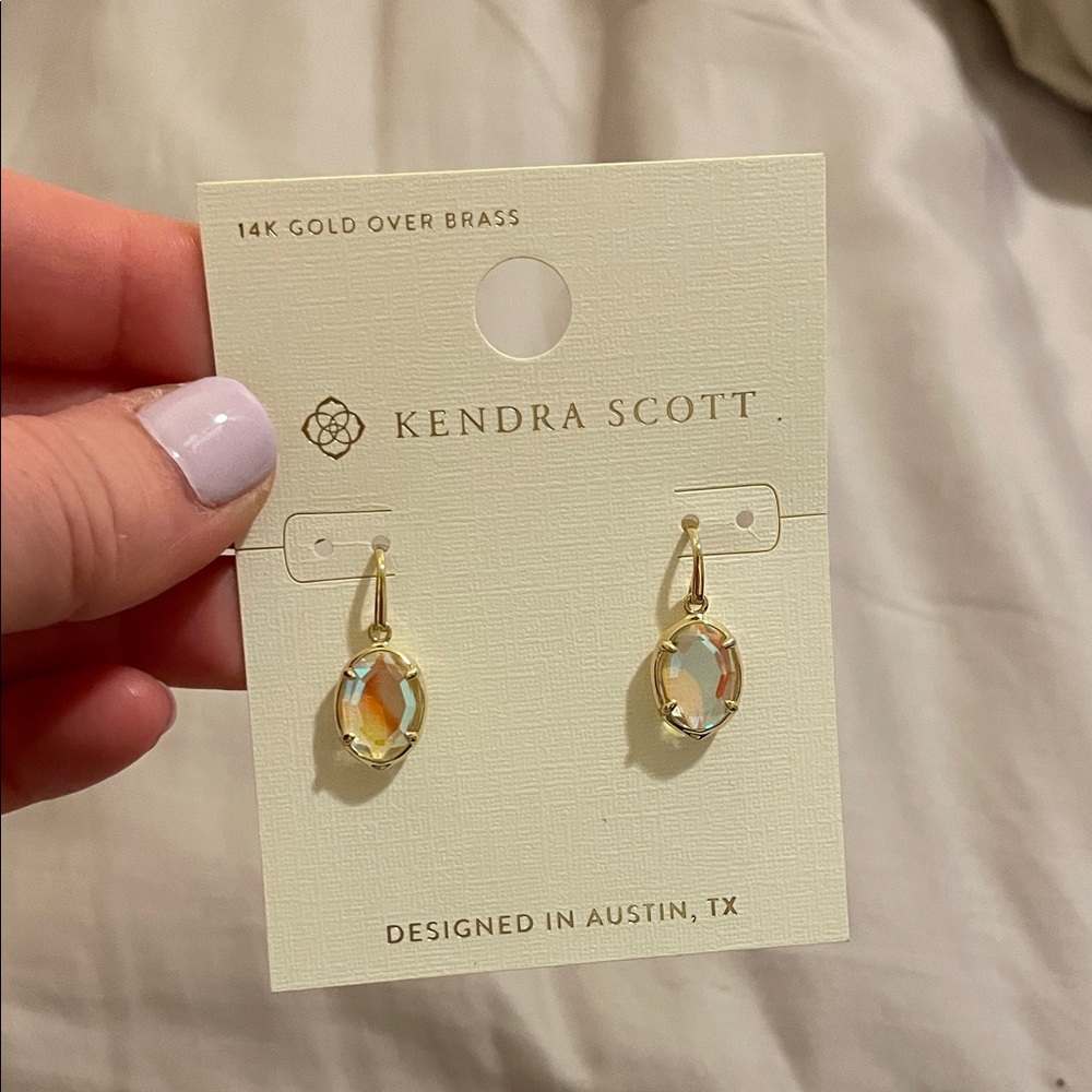 Kendra Scott Gold Drop Earrings with Iridescent Stones